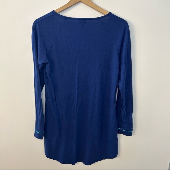 Cosabella Navy Blue and Aqua Scoop Neck Long Sleeve Night Shirt, Size Medium - Picture 5 of 8